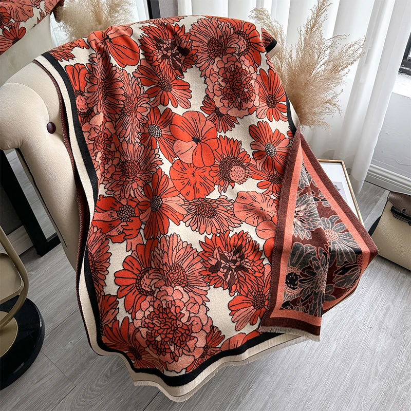 New Luxury Brand Two-Sided Jacquard Scarf pashmina Cashmere Soft Warm Fringe Pashmina Shawl Winter Coldproof Windproof Blanket