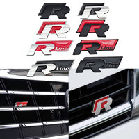 3D Metal R Line R Logo Front Grill Emblem Car Rear Trunk Sticker For Volkswagen VW R Line Golf 4 5 6 7 Touran Polo Accessories