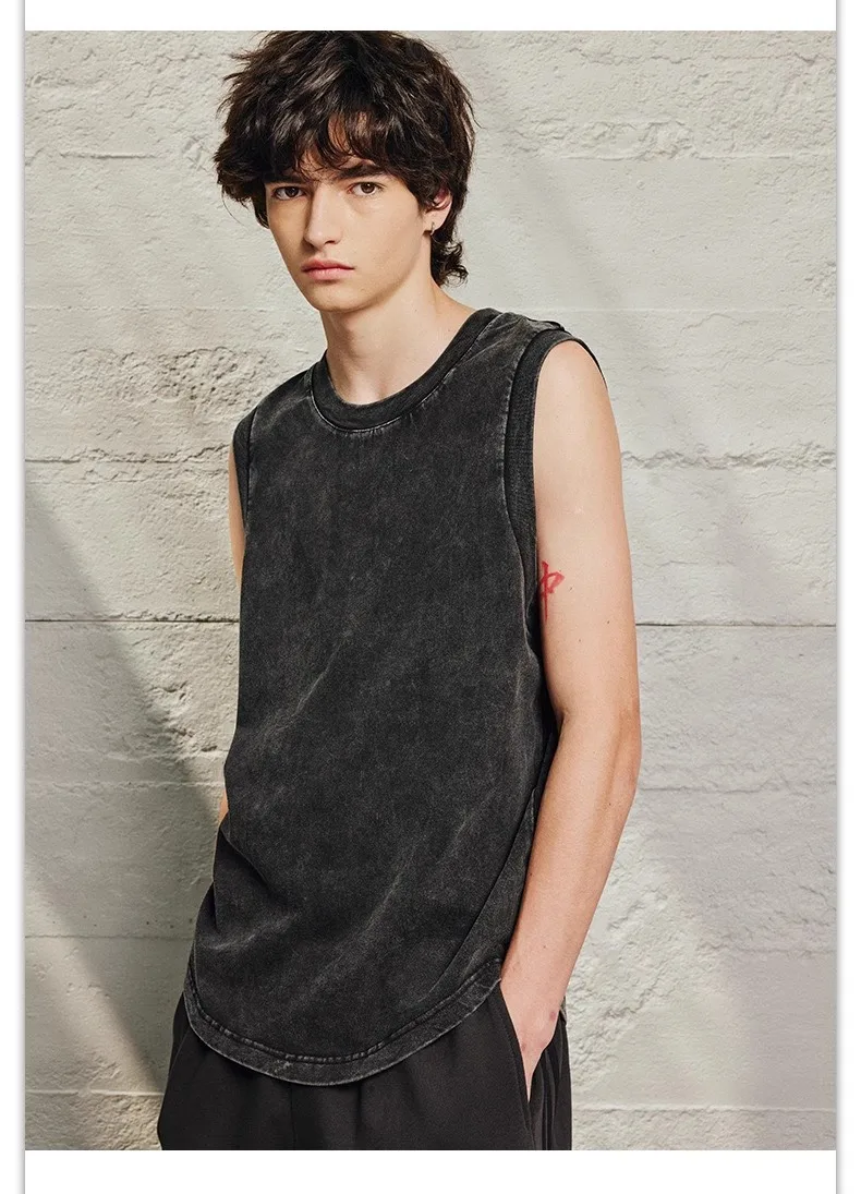 

Vintage Washed Distressed Sleeveless Tank Top Unisex 2025 Summer Hiphop Basketball Streetwear Loose Fit Breathable Tee