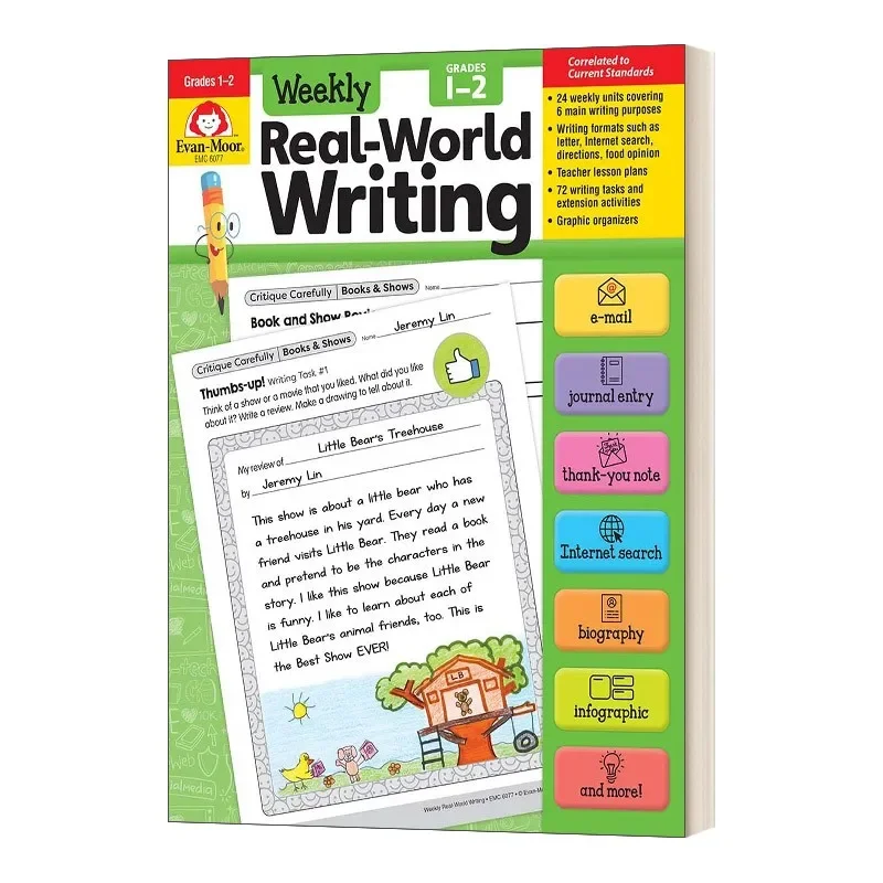 Evan-Moor Weekly Real-World Writing, Grades 1-2 Workbook,aged 5 6 7 8, English book 9781645141563