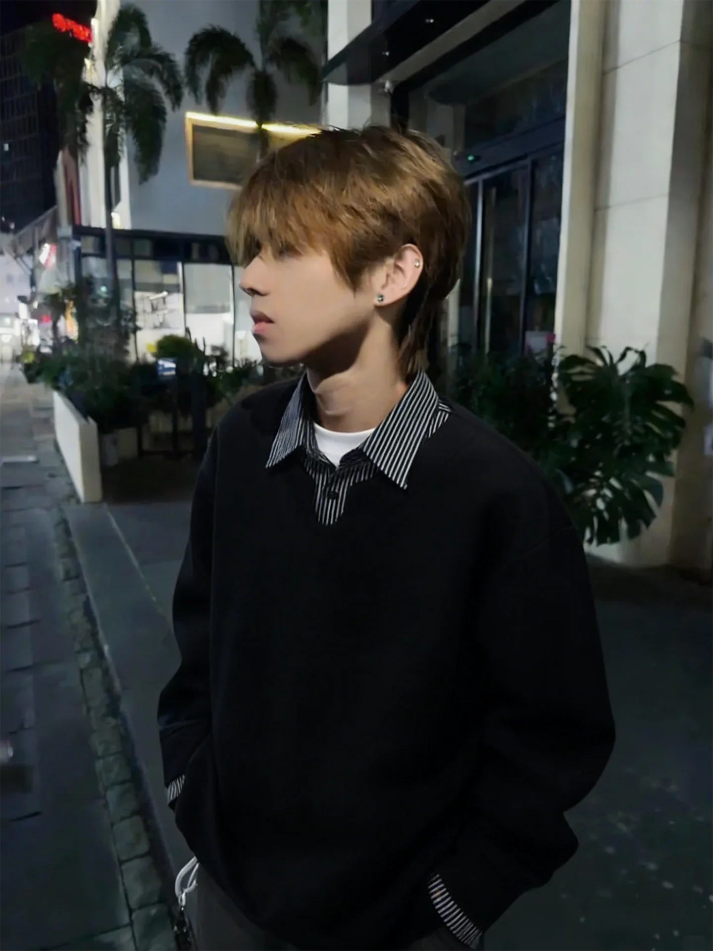 Black Shirt Collar Long Sleeve Sweatshirt Men's Spring Autumn High Sensation Cool American College Style Casual Fashion