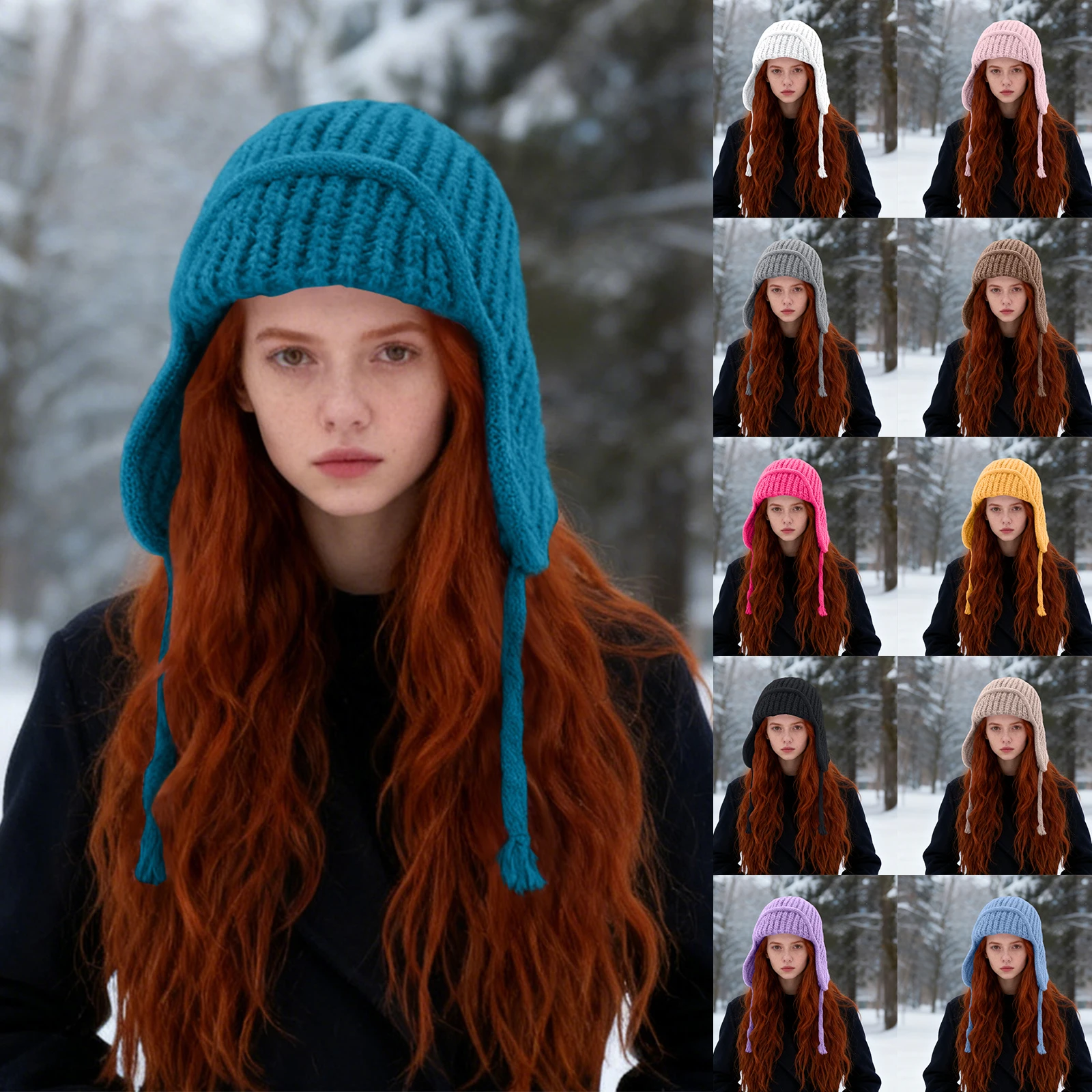 Korean Women Earflap Cap With Tie Closure Cold Proof Flying Cap Solid Color Woolen Crochet Bonnet Warm Knitted Earmuff Hat 2025