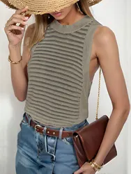 Women's summer cool hollow knit vest casual sleeveless shirt simple and stylish elegant style fashion empty shirt