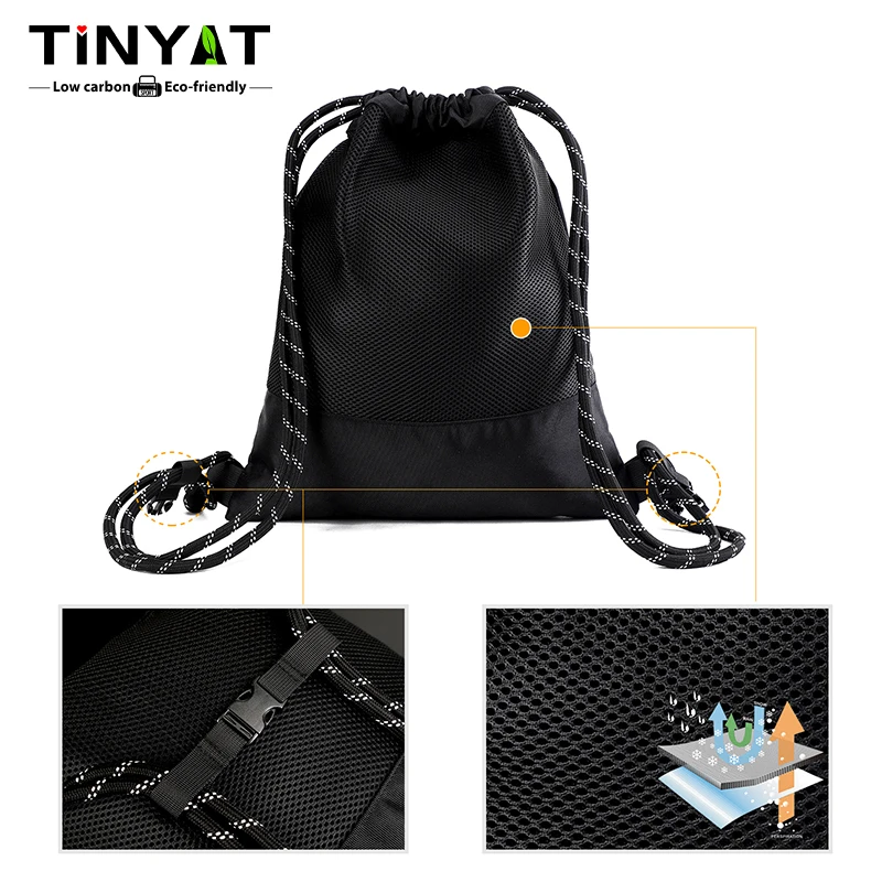 TINYAT Large Capacity Waterproof Drawstring Backpack for Men and Women, Lightweight Polyester Travel and Fitness Sports Bag