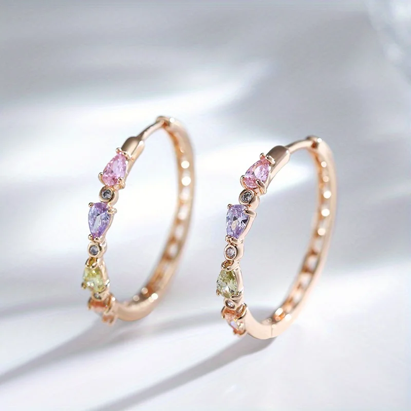 Shiny Synthesis Zircon Big Hoop Earrings For Women Temperament Golden Color High Fine Dangle Earrings Wedding Jewelry