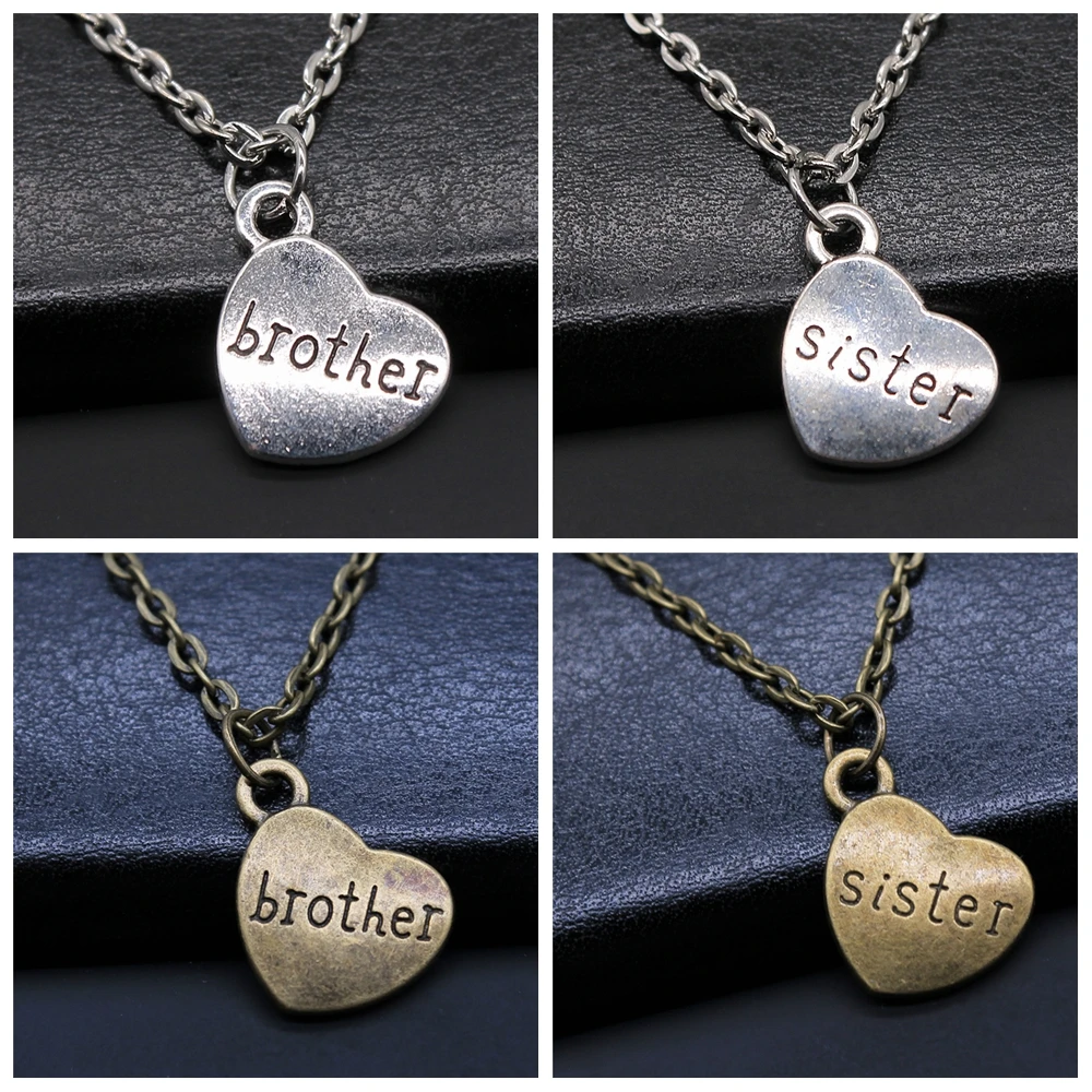 Brother & Sister Heart Pendant Necklace Double Sided Sister Brother Necklaces For Women Girls Gift