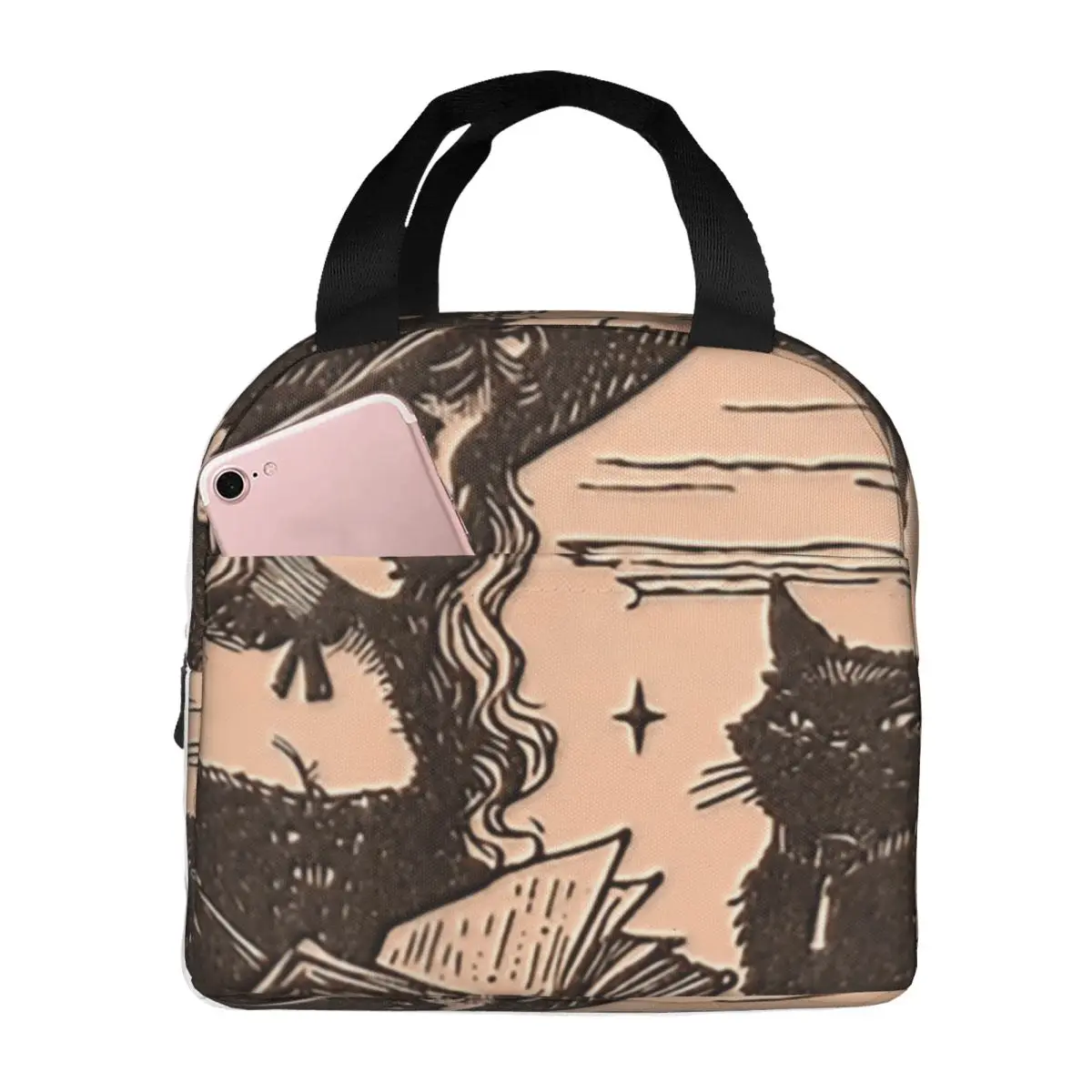 Witch Smile Bats Halloween Goth Occult Witch Portable Lunch Boxes Women Leakproof Thermal Cooler Food Insulated Lunch Bag
