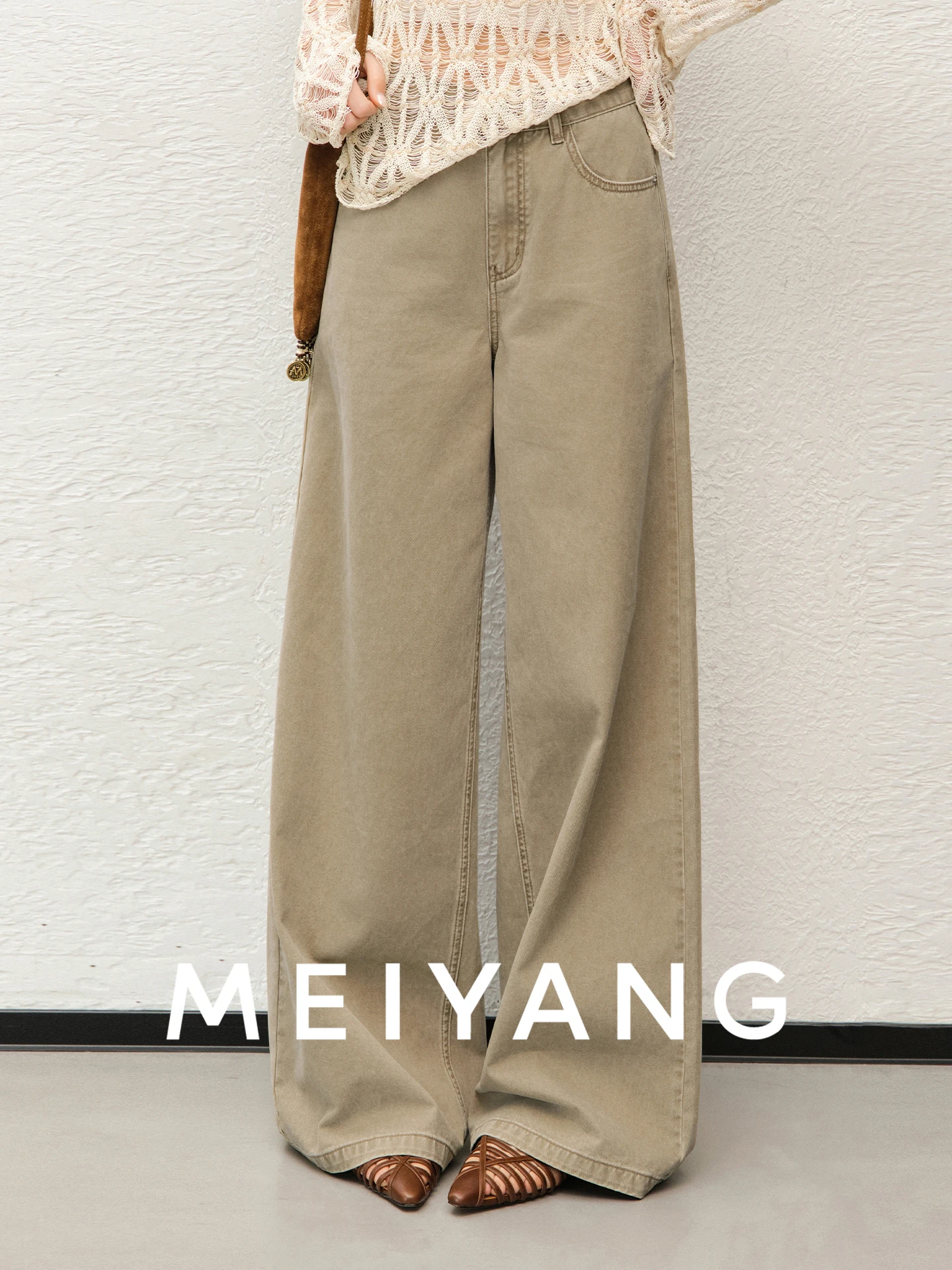 

Джинсы Meiyang Gold Sand с широкими штанинами, высокой талией, свободного кроя, классические, из денима, для женщин, весенняя коллекция