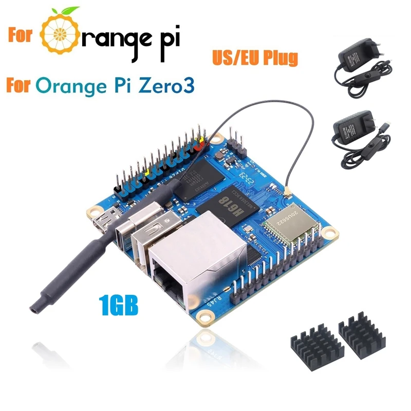 

For Orange Pi Zero 3 Development Board 1GB+Heat Sink H618 Wifi5+BT 5.0 For Android 12 Debian12 Ubuntu22.04 Easy Install US Plug