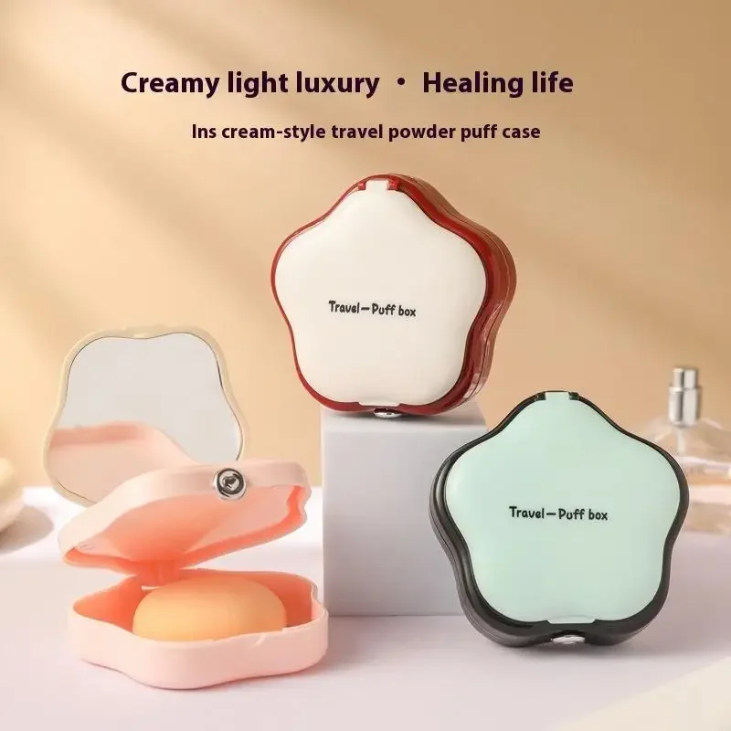 Boîte de rangement de coussin bouffant de poudre, boîte de rangement Portable pour voyage étudiant usage domestique boîte de maquillage en plastique anti-poussière avec miroir de maquillage
