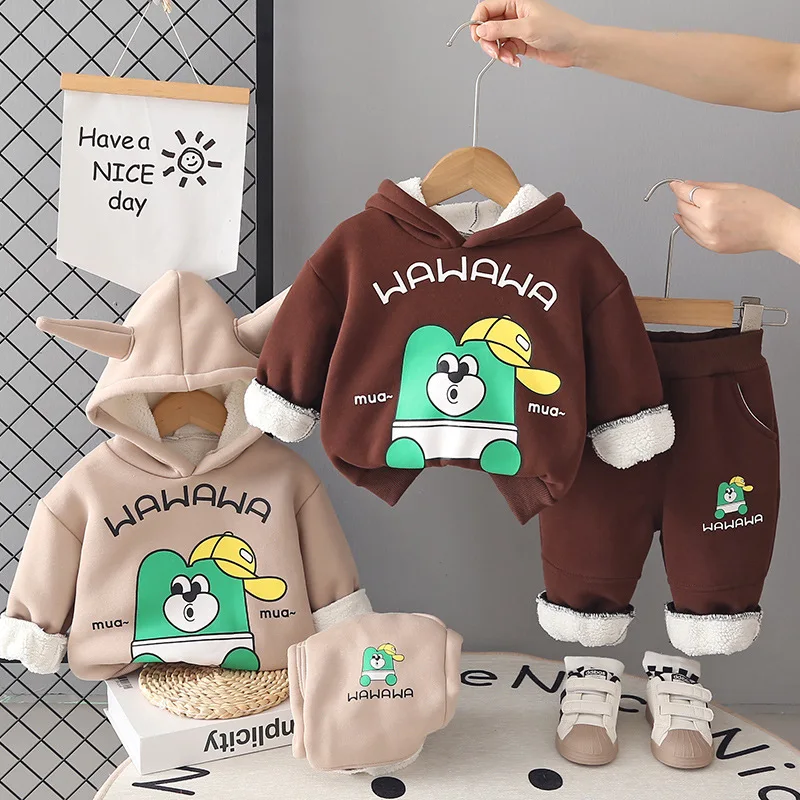 

Комплекты плотной одежды для мальчиков, зима 2025 г., детские теплые бархатные толстовки, брюки, толстовки из 2 предметов, костюм для малышей, милые спортивные костюмы, детская одежда