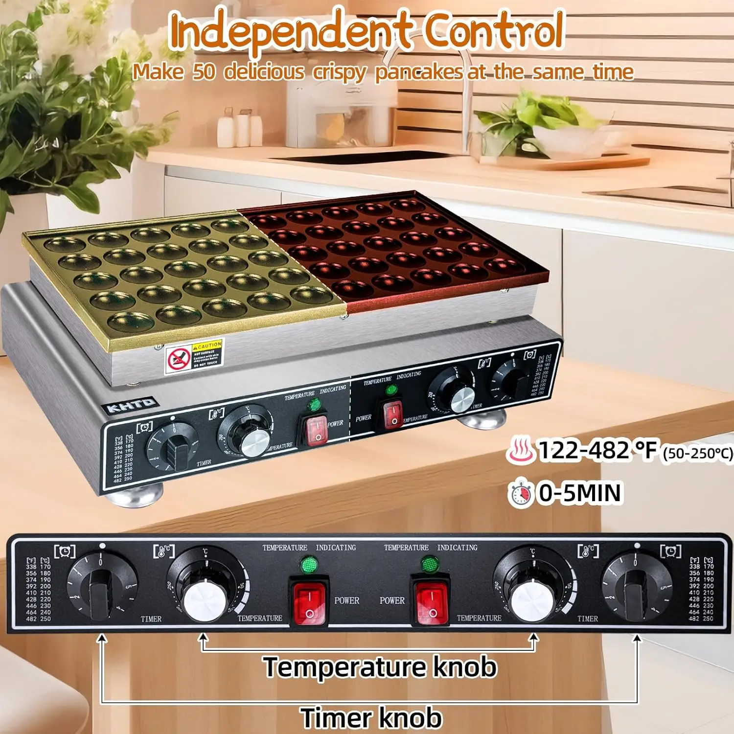 Машина для изготовления блинов, 50 шт., электрическая голландская блинница с антипригарным покрытием, 110 В, 1600 Вт, коммерческая машина для изготовления кексов с 2 термостатами и 2 таймерами