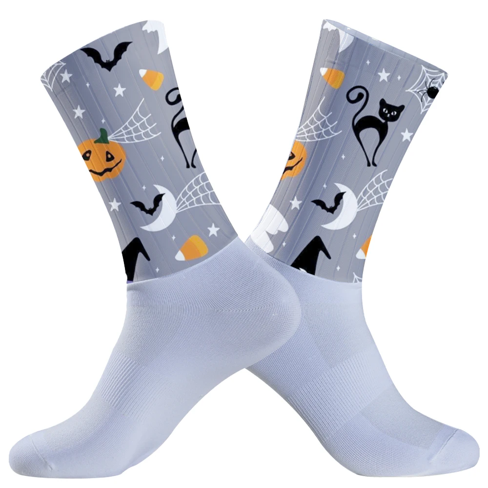 2024 Halloween Rad socken Mid-Calf Sports ocken zum Radfahren Laufen, schweiß absorbierende atmungsaktive Sports ocken für Männer Frauen