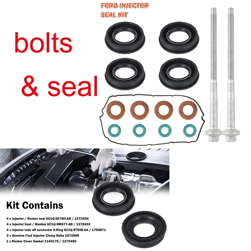 

1set Car Injector Seals Bolts Rocker Cover Gasket 1372490 For Ford Transit Valve Cover Gasket & Fuel Injector Oil Seal Set