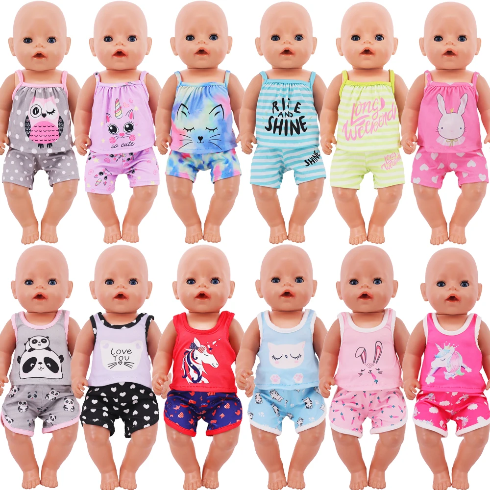 

2Pcs Summer Shirt + Shorts Unicorn Doll Clothes For 18Inch American Doll 43cm Reborn Baby 1/3 BJD Doll Accessories,Girl's Toy