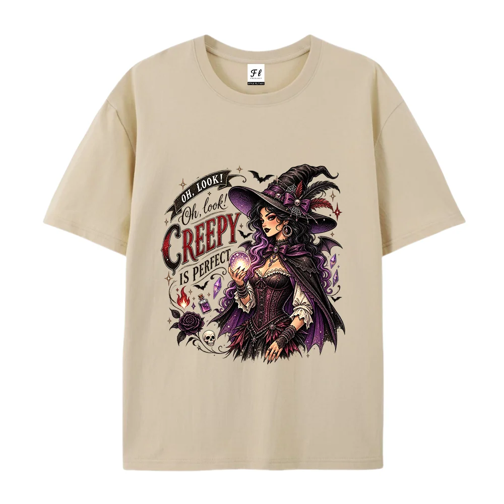 Gothic Witch Tee Creepy Is Perfect Black Rose Skull Bat Oversized Unisex Witchy Halloween Streetwear Short Sleeve Top