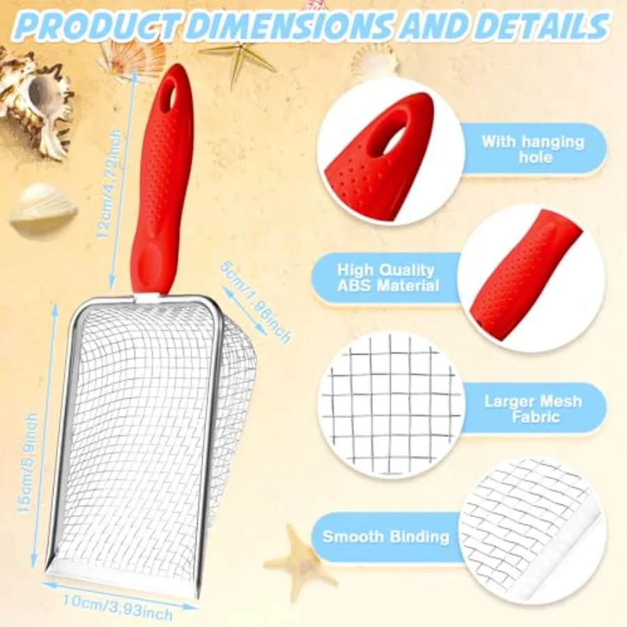 Beach Mesh Shovel, Sand Sifter Tool for Shell Collecting with Durable Mesh Net - Sand Scoop for Picking Up Shells - Beach Toys