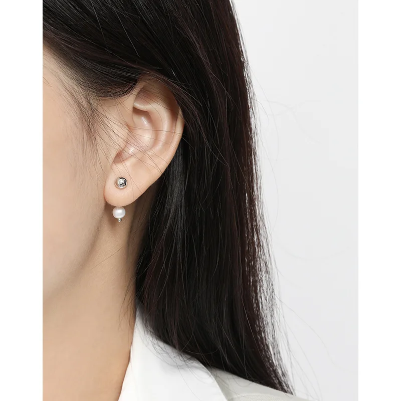 Original S925 sterling silver geometric round stud earrings for women freshwater pearl pendant fashion luxury jewelry