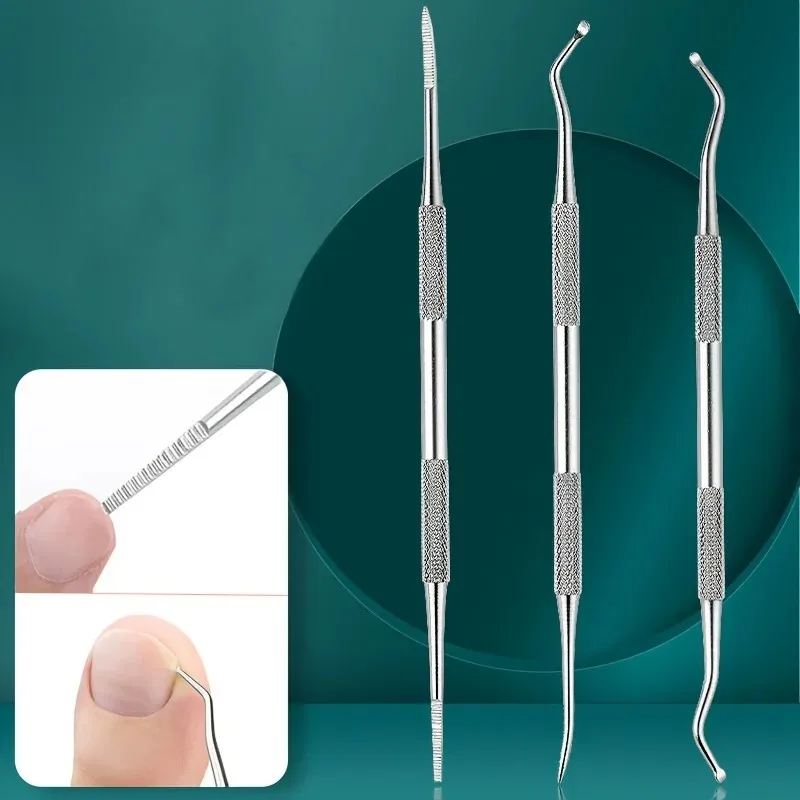 3Pcs StainlessSteel IngrownToenailLifter and File Set AntiSlip Handle DoubleEnded Professional PedicureTools for Cleaning NailEdges