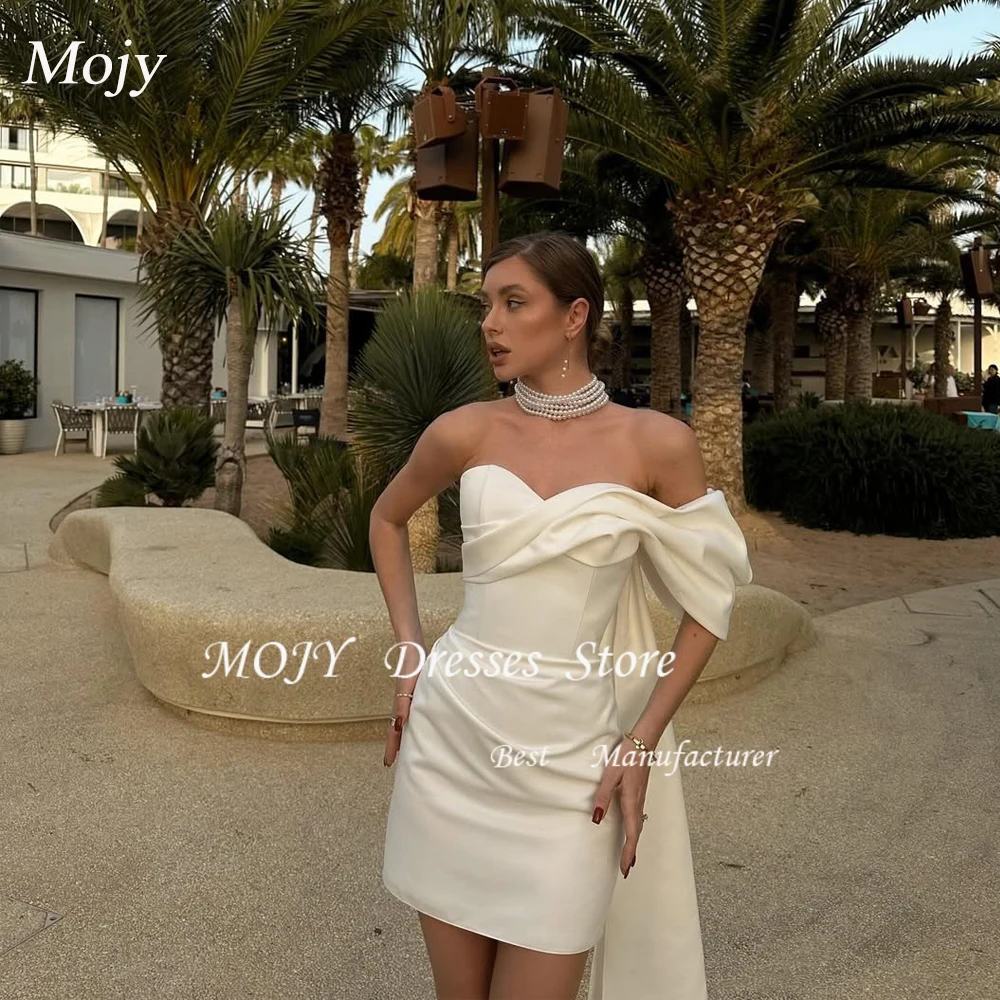 Mojy Maßgeschneidertes One-Shoulder-Schatzkleid mit asymmetrischen Falten und Satin-Etui, Mini-Hochzeitskleid mit Reißverschluss hinten über dem Knie