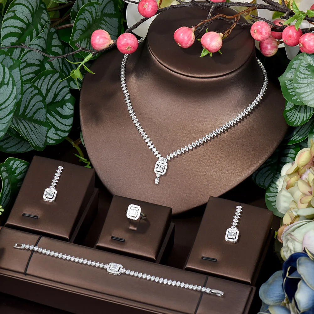 

HIBRIDE Latest Women Wedding AAA Cubic Zirconia Necklace Earring Jewellery Fashion Dubai Jewelry Set Bijoux Femmel N-1611
