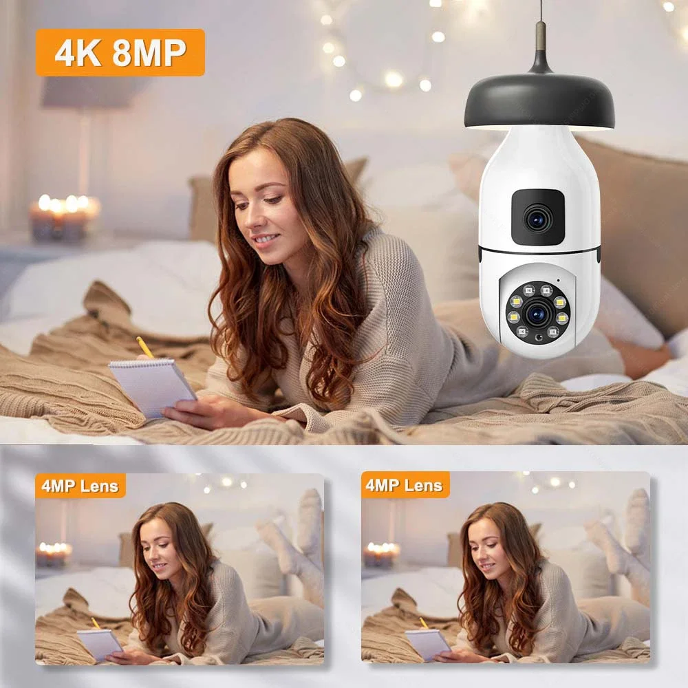 4K 8MP Bulb Camera Dual Lens WIFI Indoor Baby Monitor E27 Base Wireless Bluetooth Security Protection Video Surveillance YI IOT