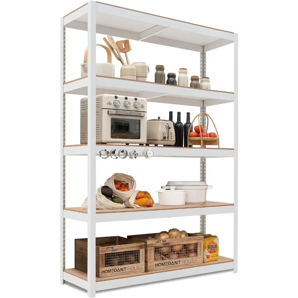 

White 48" Wide Heavy Duty Garage Storage Shelving Adjustable 5-Tier Metal Shelves Laminated Organization Shelf