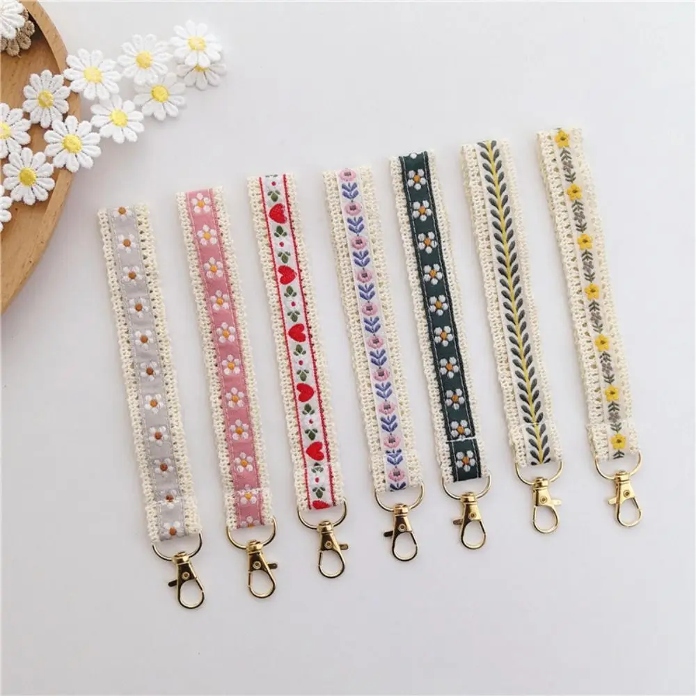Versatile Anti-Lost Lace Wrist Strap Cloth Pendant Flower Keychain Ethnic Style Colourful Bag Braided Rope Women