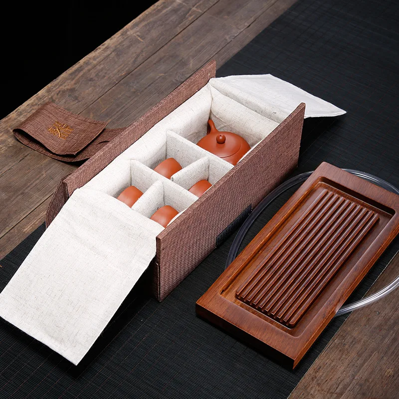 Conjunto de chá de argila roxa Yixing, conjunto de chá Kongfu com caixa de presente