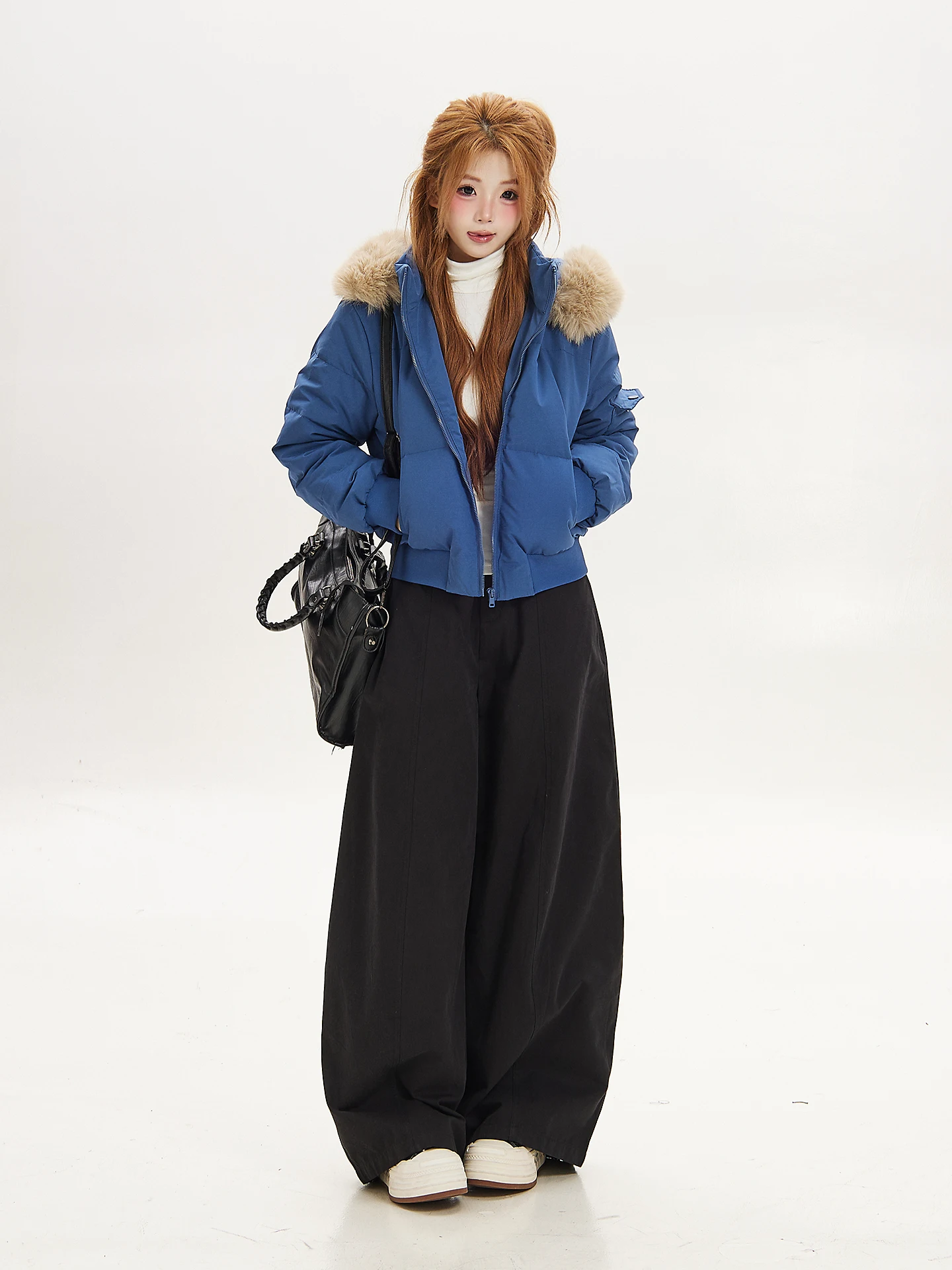 Warm Thickened Short down Jacket Women's Hat Integrated Duck Feather Quilted Coat American Style Fur Collar Commute Style
