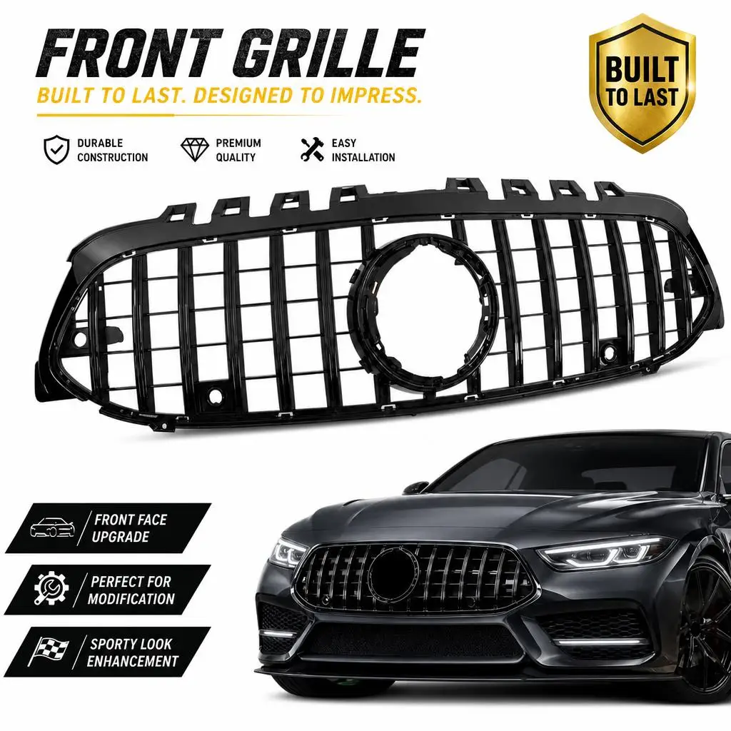 Glänzend Schwarzer Frontgrill für Mercedes Benz A-Klasse W177 A200 A220 2019-2022 Panamericana-Stil ABS-Grill