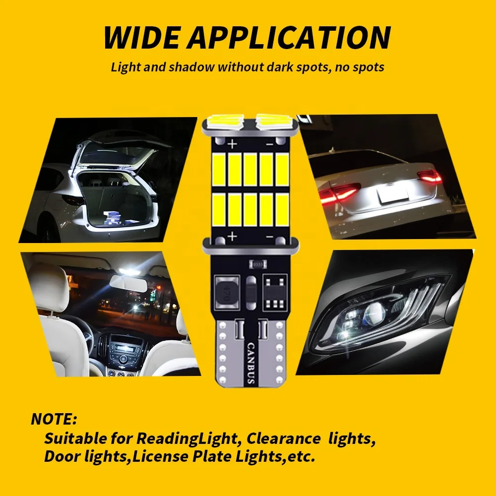 2 PCS T15 W16W LED Bulbs T10 W5W LED Light Canbus 12V 24V 7000K White Car Interior Dome Trunk License Plate Reverse Backup Lamps