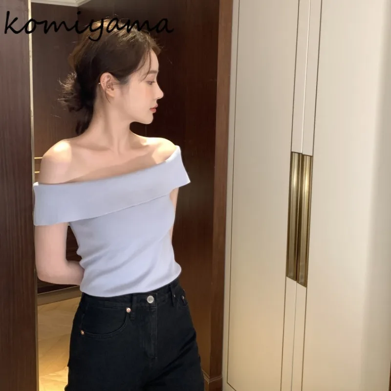 Off Shoulder Ropa Mujer Slash Neck Camisetas Elegant Feminino Sexy Women 2024 Tops Korean Style T Shirt Summer New Clothes
