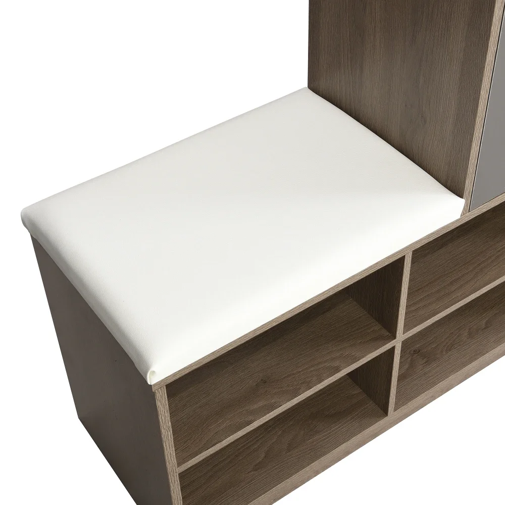 Schuhschrank, Schuhbank, Schuhregal mit gepolstertem Sitz, vielseitige Schuhaufbewahrungslösung mit Regalen für den Flur 140*35*110 cm – Detail 17