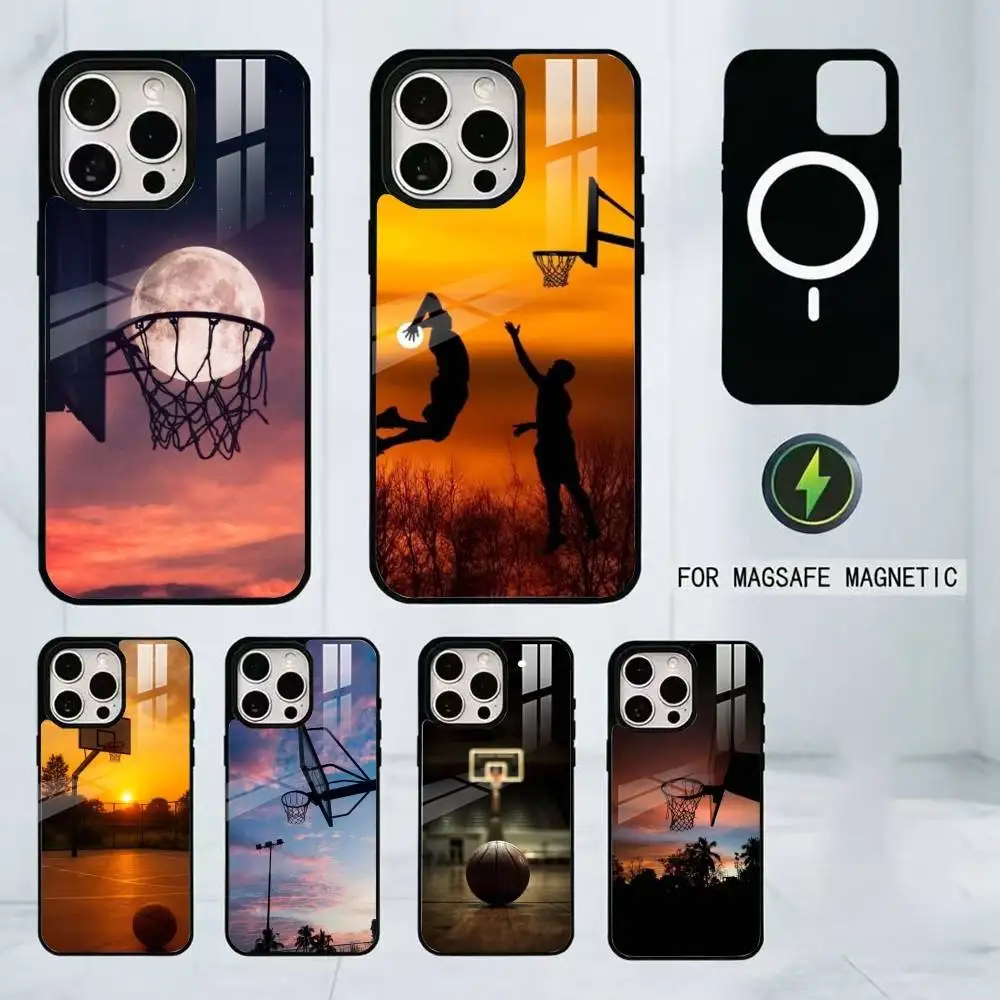 Sports Basketball Sunset Phone Case For iPhone17,16,15,14,13,12,11 Plus,Pro Magnetic with Magsafe Wireless Charging