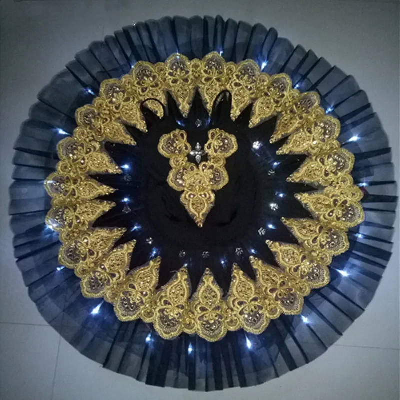 Светящийся светодиодный светильник, профессиональная пачка, черное лебединое озеро, костюм для взрослых и детей, балетный танцевальный костюм для девочек и женщин, платье балерины, часть MN3