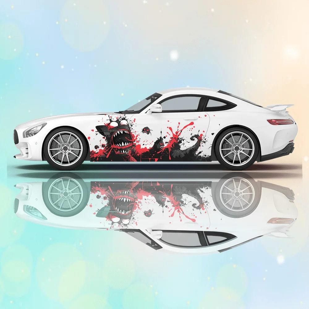 

Свирепый великоглазый монстр с принтом автомобиля, боковая наклейка, защита декора, водонепроницаемая самоклеящаяся наклейка, автоаксессуары, оберточная крышка