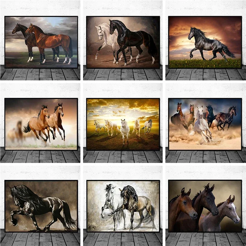 Modern Animal Steed Wall Art Posters and Prints Wild Horse Running Picture Cuadros Home Decoration Room Decor Canvas Painting