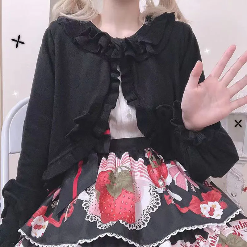 Kawaii Lolita Knitted Women Cardigan Sweater Japanese Style Y2K Aesthetic Sweet Girls Long Sleeve Coat Harajuku Tops 2023 New