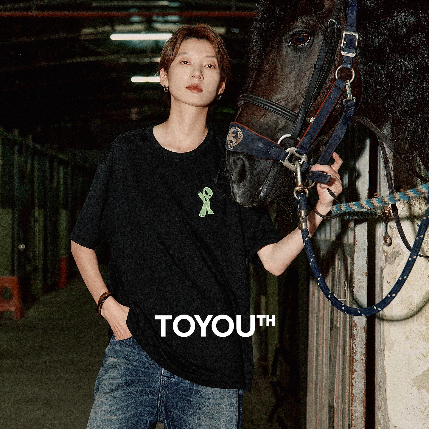 

TOYOUTH Women T-Shirts 2025 Winter New Designer Style High-Grammage Cotton Short-Sleeve Alien Pattern Tops