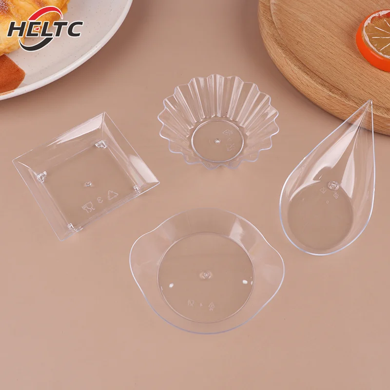 10Pcs Transparent Mini Appetizer Plates Ice Cream Cup Plastic Fruit Candy Cake Jelly Yogurt Mousse Dessert Container Pastry Tool