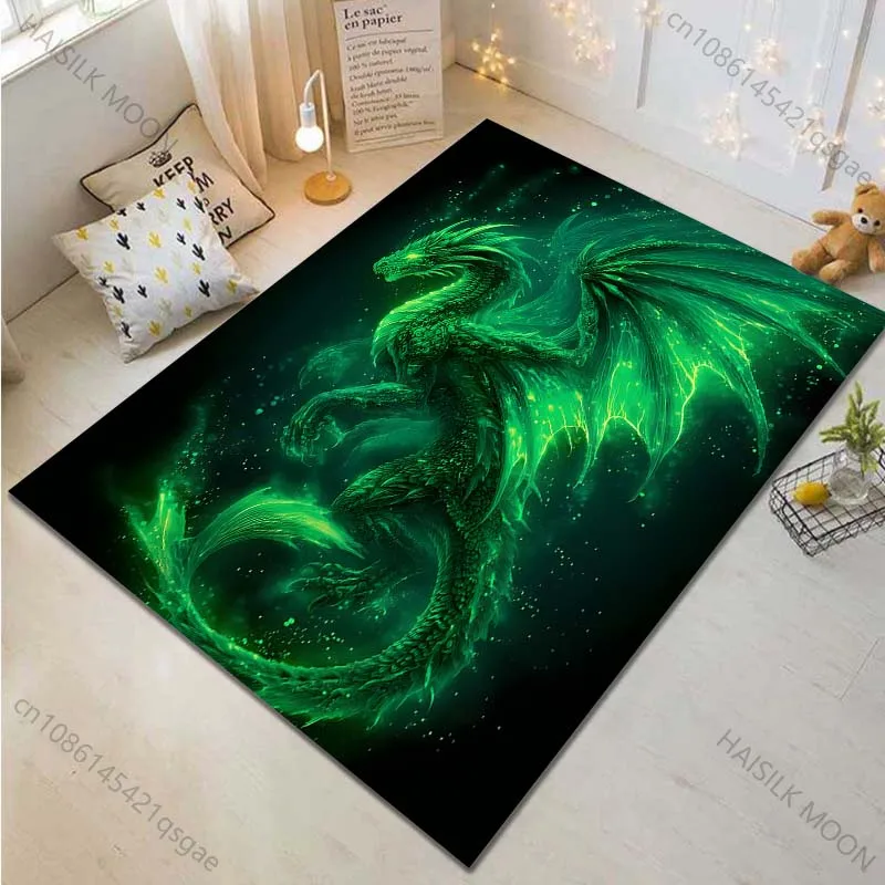 Multiple sizes Glowing green dragon Carpet for Living Room Bedroom Sofa Home Decor Rus Non-slip Floor Mat Luxury Gift