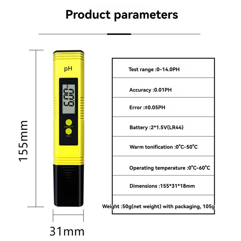ABRE-Water PH Tester Water Quality Test Monitor Digital PH Meter 0.01 Titanium Probe Automatic Calibration Aquarium Pool Yellow