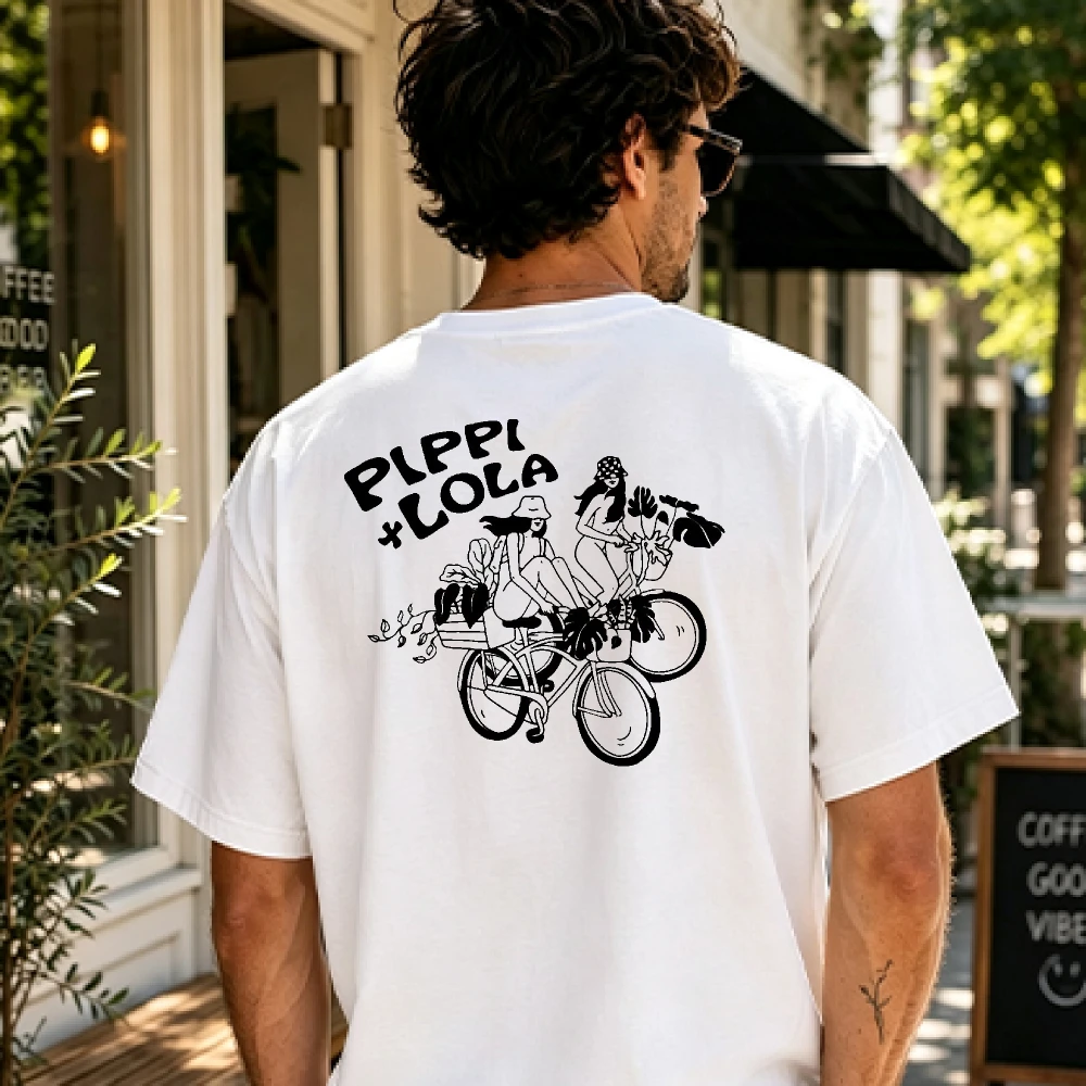 PLPPI LOLA Fahrrad-Print-T-Shirt, Fahrrad-Shirt, Rundhalsausschnitt, Vintage, klassische Mode, Streetwear, O-Ausschnitt, kurzärmelig, Sommer-Teenager-Tops