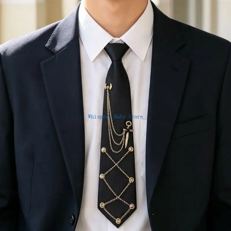 U90E Pointed Polyester Link Necktie for Fast-Wear Collar Styling Daily