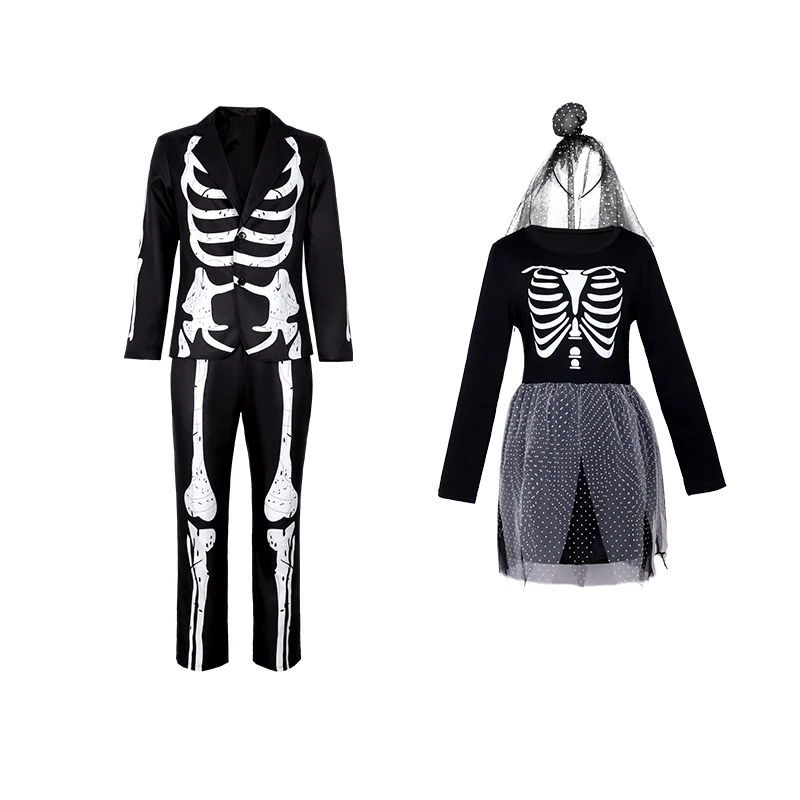 Scary Zombie Cosplay Costume Skeleton Skull Costume Suit Halloween Costume for Adult Carnival Party Dress Up Wedding Dress Suit