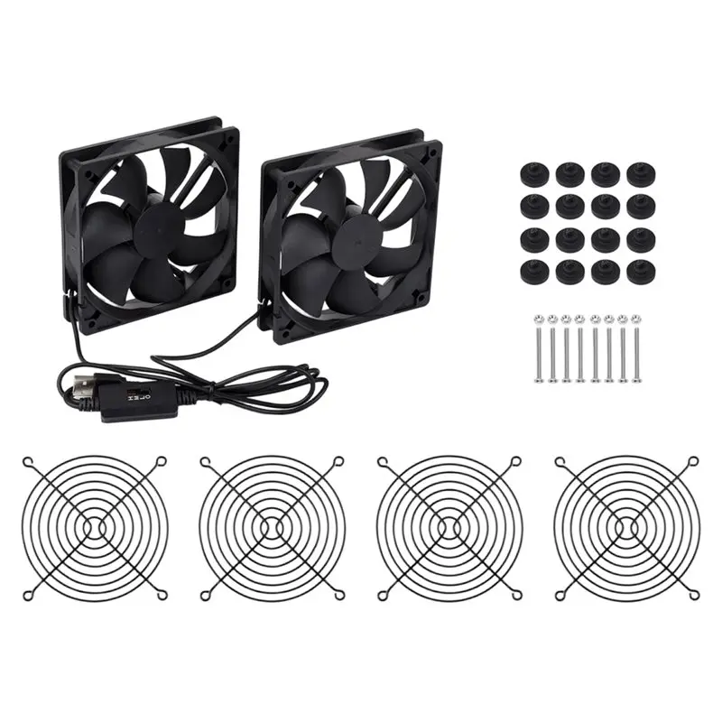 24-Hour Delivery Waveshare High Airflow 5V Dual USB 120Mm Cooling Fan 2PCS 3-Speed Adjustable PWM Control Anti-Vibration Design