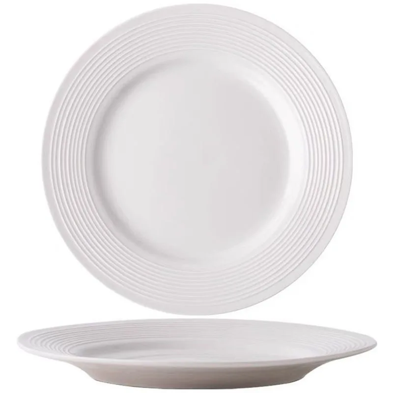 Simple White Ceramic Plate Threaded Household Western Food Plates Steak Salad Snack Cake Plates Tableware Restaurant Supplies