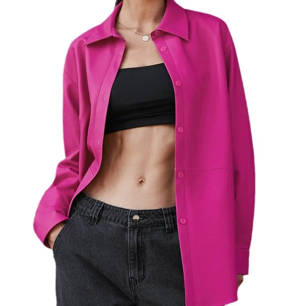 秋冬レディース長袖PUレザーシャツ欧米風ファッショナブルな女性用コート卸売