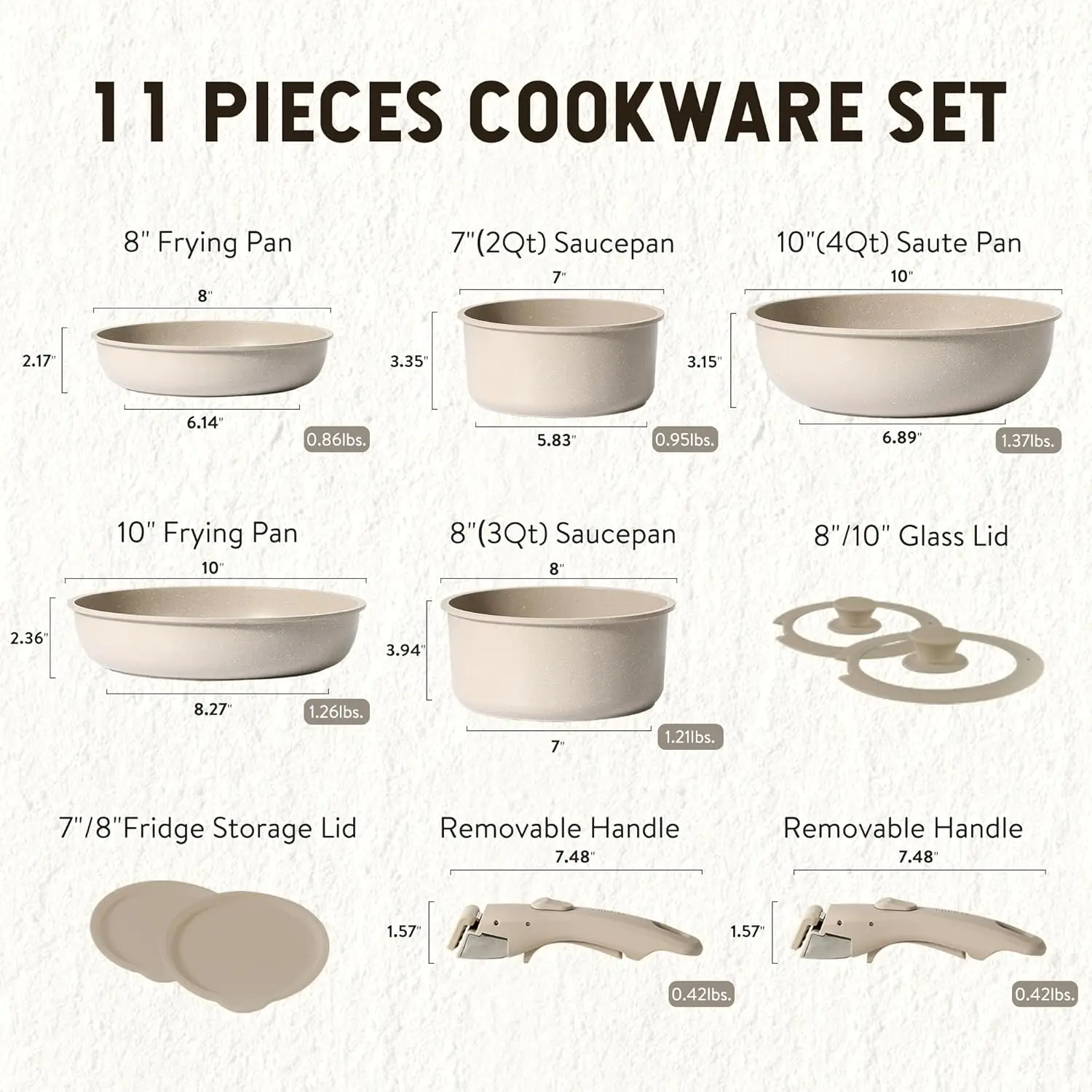 Pots and Pans Set, Nonstick Cookware Set Detachable Handle, 11pcs Kitchen Cookware Sets Non Stick with Removable Handle USA